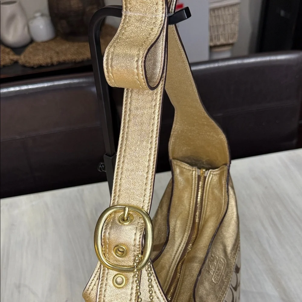 Coach Bleeker Signature Gold and Tan Hobo Bag- EUC